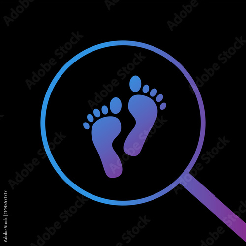 Digital trace searching. Biometric identity protection. Investigations and traces. Footprint tracking chip. Hi-tech technologies. Flat vector illustration.