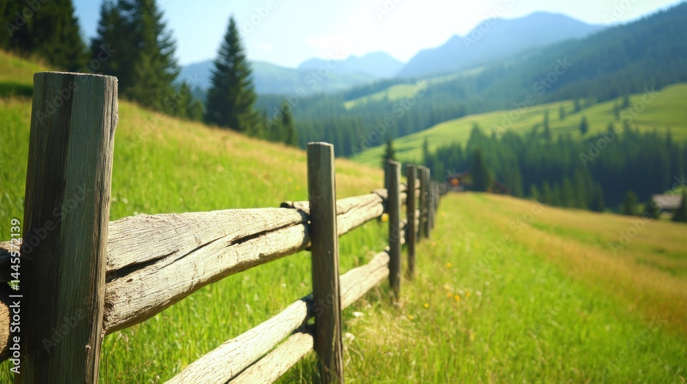 Fototapeta premium Wooden fence mountain landscape