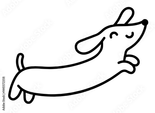 Cute Dachshund Line Drawing in Playful Jumping Pose.  Happy Pet Icon, Adorable Animal Symbol for Children’s Design, Veterinary Branding, Pet Care, and Dog-Themed Products,j