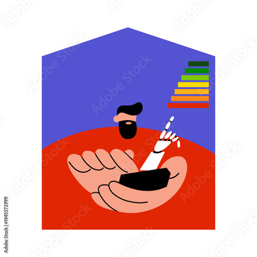 Smart home energy efficiency Ai Bot. Sustainable development in the future. Flat vector illustration.