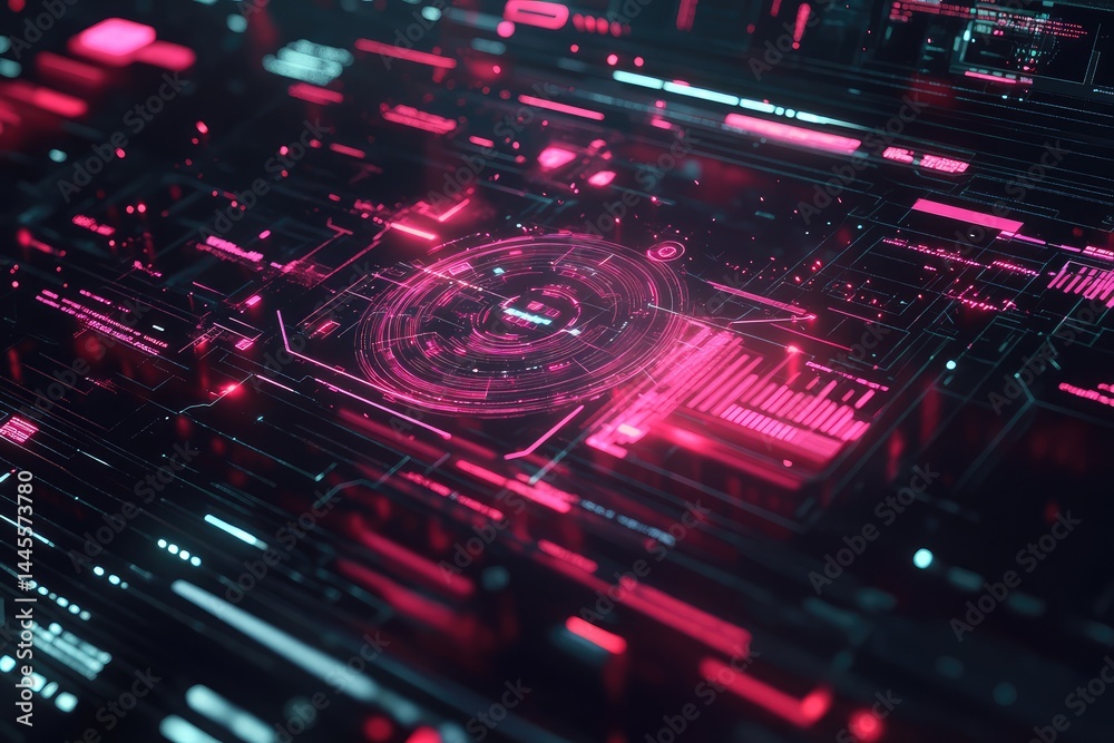 Fototapeta premium Futuristic digital interface with hologram and AI network for virtual communication. AI generated illustration.