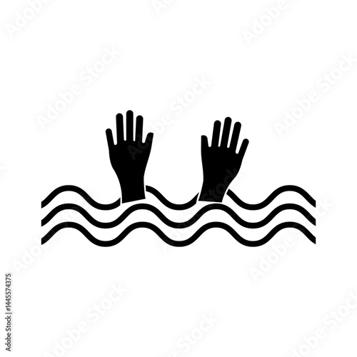 help icon, water wave with human hand icon Drowning Hands in Water