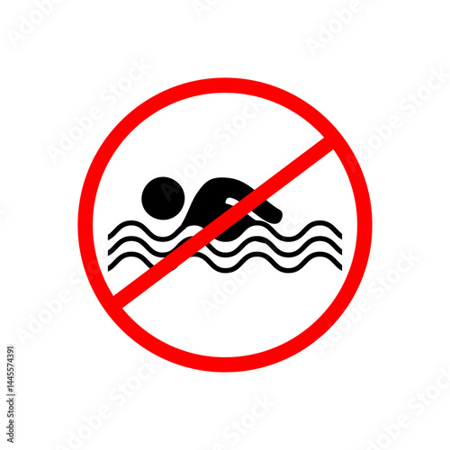 No Swimming Sign  Red Prohibition stop sign Red circle warning and no entry