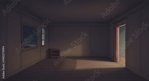 Empty Room Interior with Window View and Wooden Floor