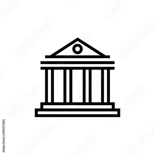 Simple line art illustration of a classical building with columns and a triangular pediment, concept for corporate identity, logo, and website design
