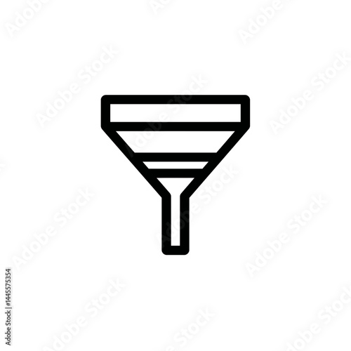 Bold black line art funnel icon illustration, concept for website interface, app design, and data filtering process