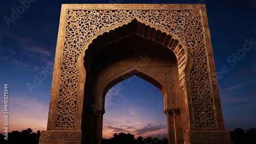 Majestic Mughal Archway Silhouette: Twilight Grandeur, Upscaled XL for Design Projects art sky asia 