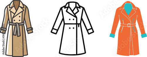 Minimal Trench Coat Vector Icon Set - Fashion & Outerwear Design