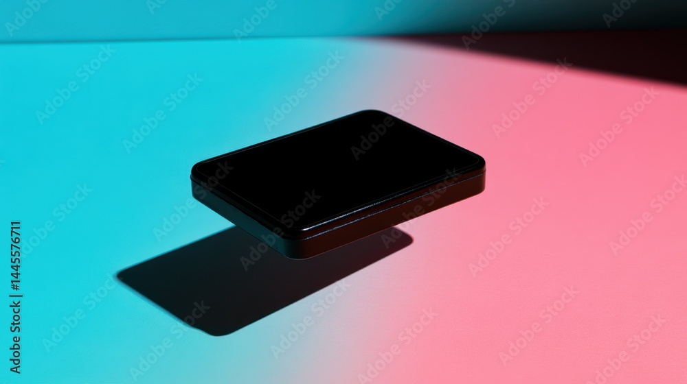 Floating black rectangle on vibrant gradient background Floating black rectangle on vibrant gradient background