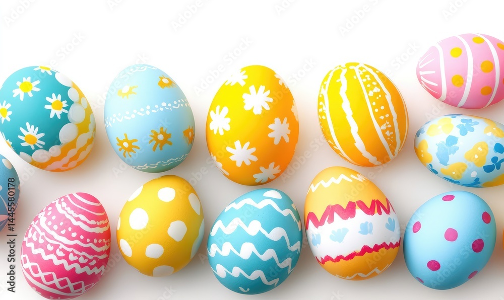 Happy Easter Day concept with colorful eggs isolated on white background and copy space. AI generated illustration. Happy Easter Day concept with colorful eggs isolated on white background and copy space. AI generated illustration.