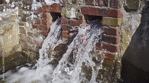 Water gushing from brick conduits photo