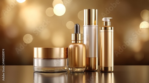 Elegant Collection of Luxury Skincare Products on Golden Background