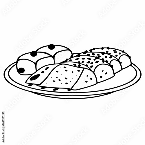 A variety of freshly baked pastries and sweet rolls arranged on a plate, ready to be enjoyed.