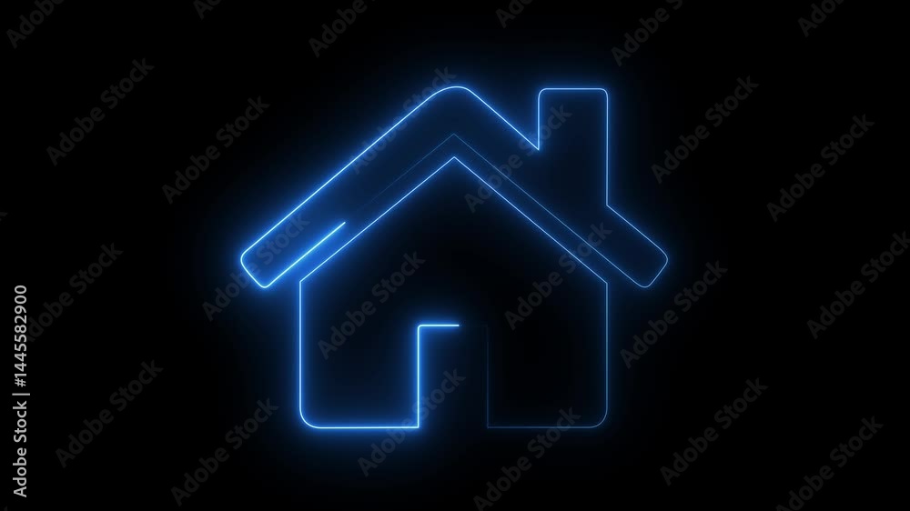 Home icon animation Neon home icon animation, shiny symbol. glowing House, home building animation on black background.4k video Home icon animation Neon home icon animation, shiny symbol. glowing House, home building animation on black background.4k video