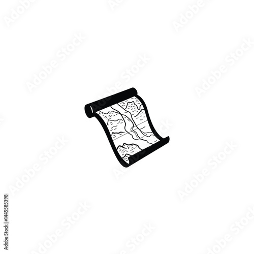 Paper map scroll silhouette on white background.