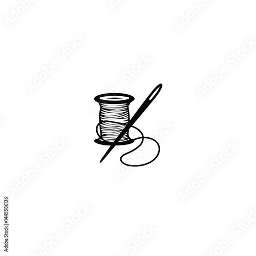 sewing thread and needle silhouette on white background