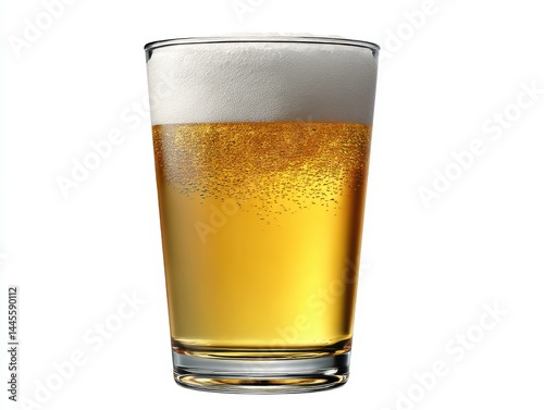 Full glass of lager beer isolated on white background