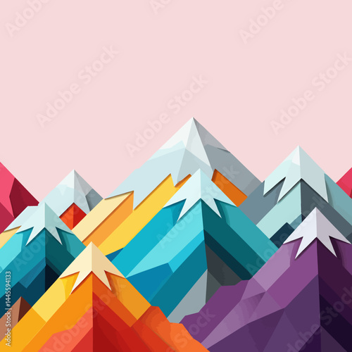 Colorful Geometric Mountains Landscape_Abstract Polygonal Mountain Range Illustration_Modern Art Print for Home Decor and Background Design