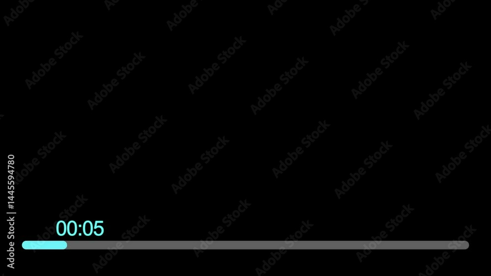 Simple cyan line countdown timer animation Isolated on Black Background ...