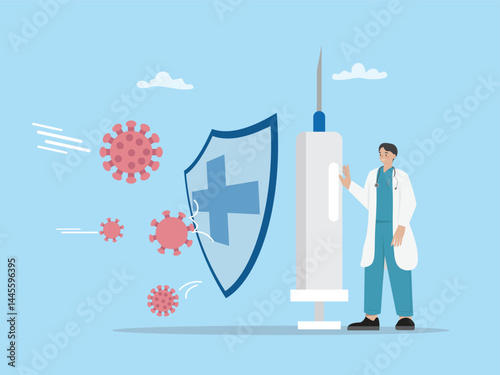 Vaccine virus bacteria disease medicine pneumonia science epidemic COVID-19 influenza protection vector illustration concept treatment care biology infection danger medicals hospital prevention