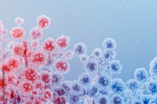 Microscopic view of fungal colonies, showcasing intricate branching structures and diverse cellular morphologies.