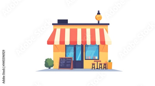 Professional Mini Market Cafe Flat Style Icon Isolated on White Background for Designs