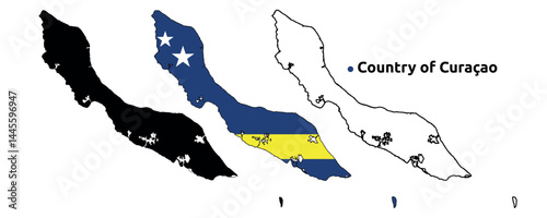 Curacao Map Vector - Country Outline, Flag Inside Map, Blank and Silhouette Version