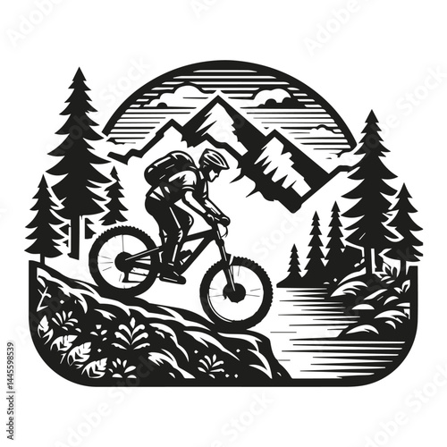 Extreme Mountain Biking Adventure Vector Illustration