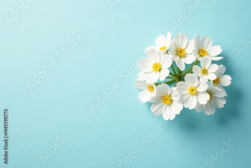 A Delicate Arrangement of Pure White Blossoms on a Soft Aqua Background