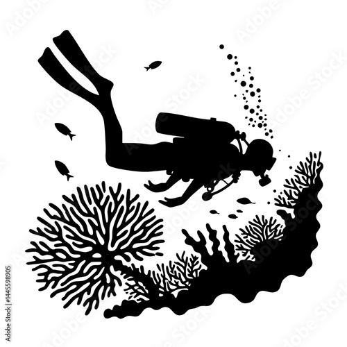 Scuba Diver Silhouette: Underwater Coral Reef Adventure