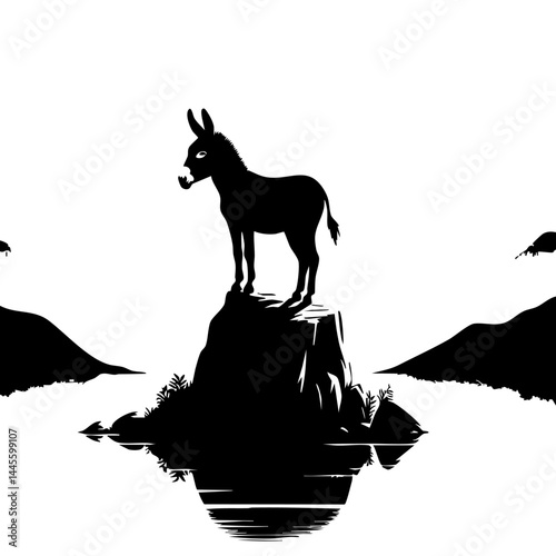 Donkey Silhouette on Mountain Peak: Peaceful Nature Scene