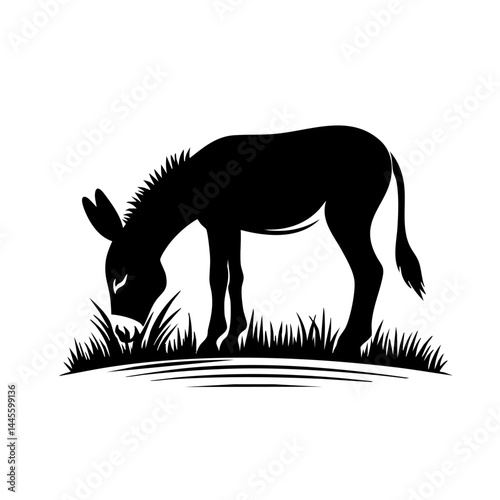 Grazing Donkey Silhouette: A Majestic Farm Animal