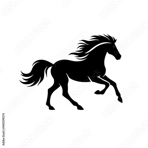 Galloping Horse Silhouette: Black Stallion in Motion