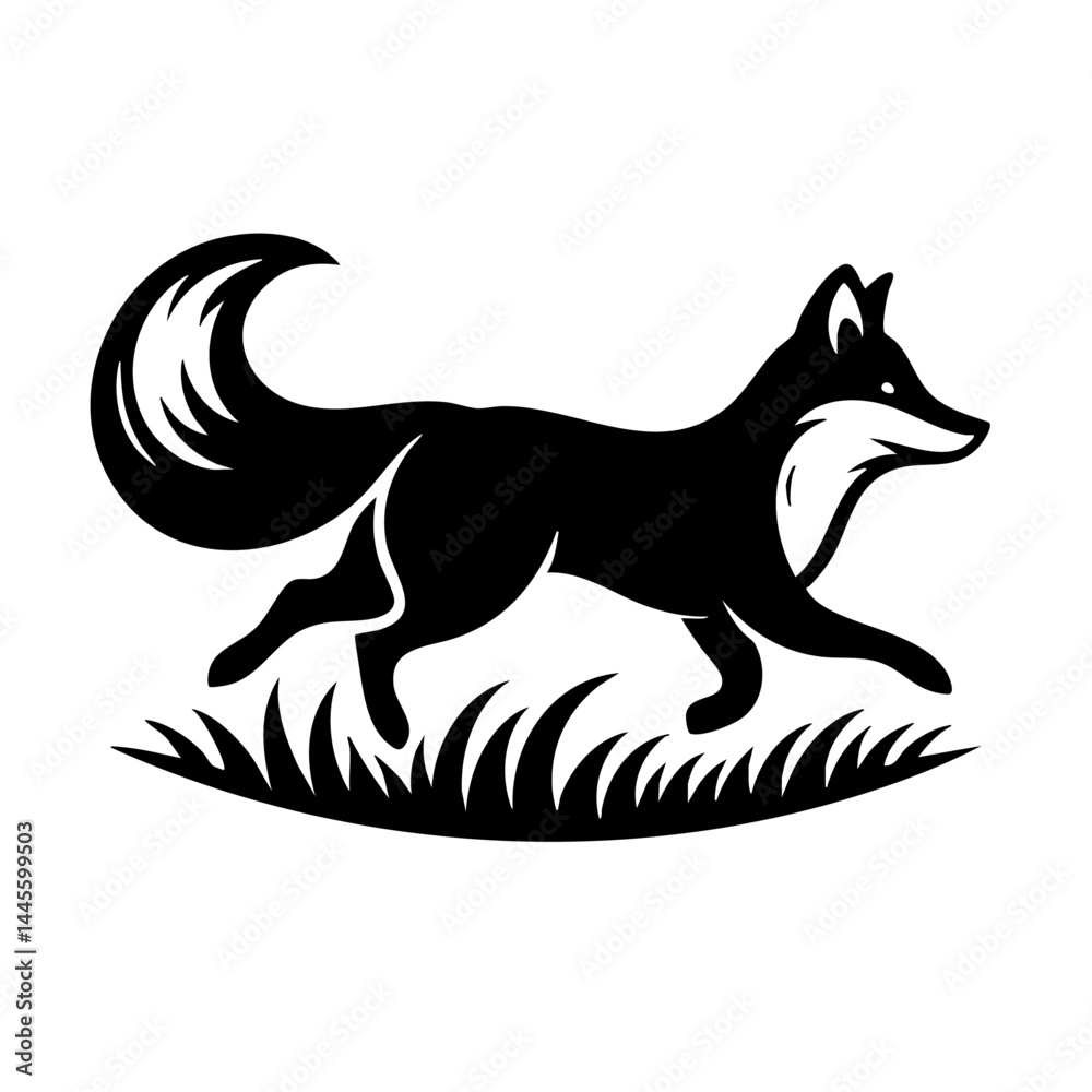 Fototapeta premium Running Fox Silhouette in Grass: Nature Vector Graphic