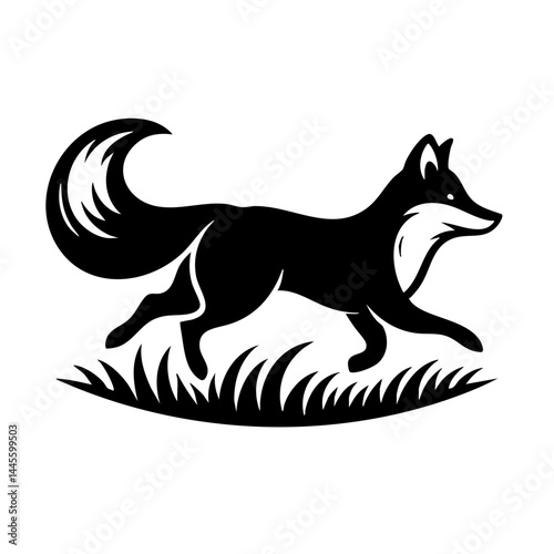 Running Fox Silhouette in Grass: Nature Vector Graphic
