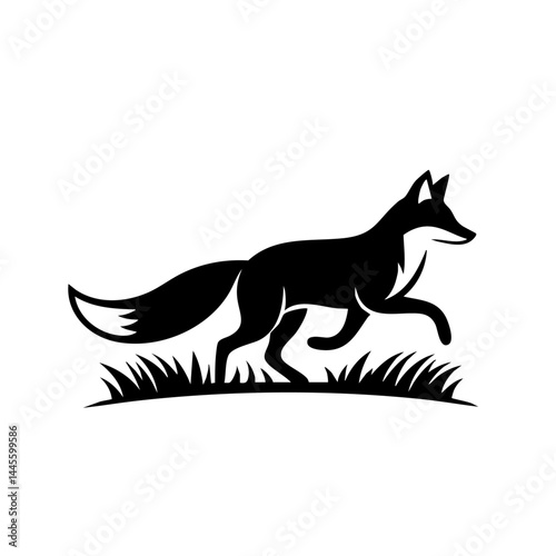 Running Fox Silhouette in Grass: Vector Graphic