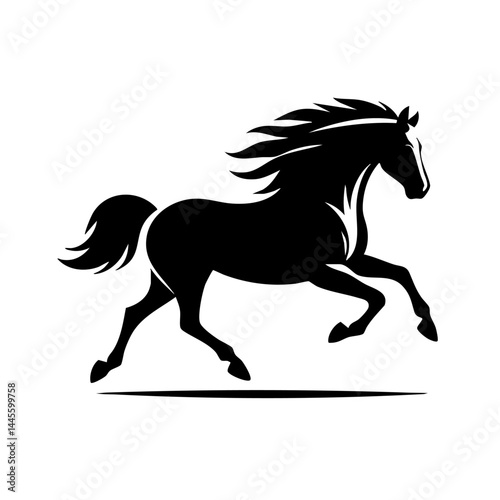 Galloping Horse: Black Silhouette Vector Art