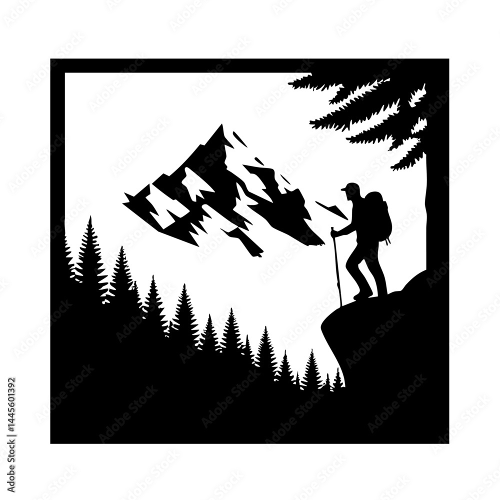 Fototapeta premium Majestic Mountain Hike: A Silhouette Adventure