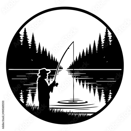 Fisherman Silhouette in Peaceful Lake, Nature Scene