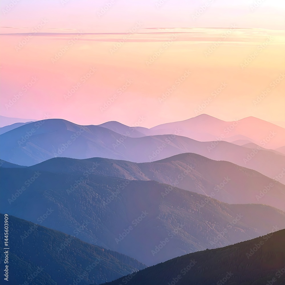 Fototapeta premium Sunset Over Layered Mountains: A Scenic Vista