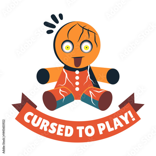 A flat style sticker of a cursed voodoo doll