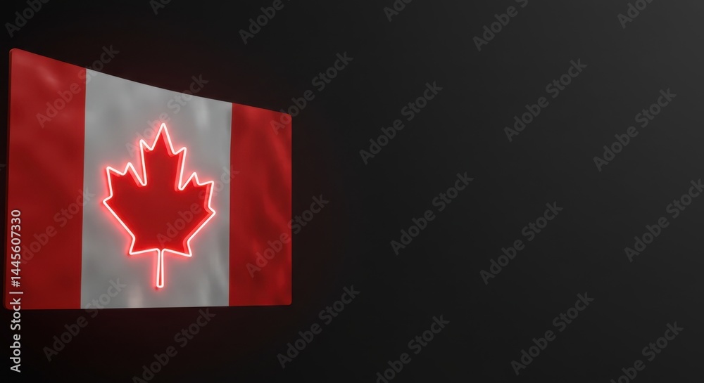 Fototapeta premium Canadian Flag Neon Sign Glowing in the Dark: A Patriotism Symbol