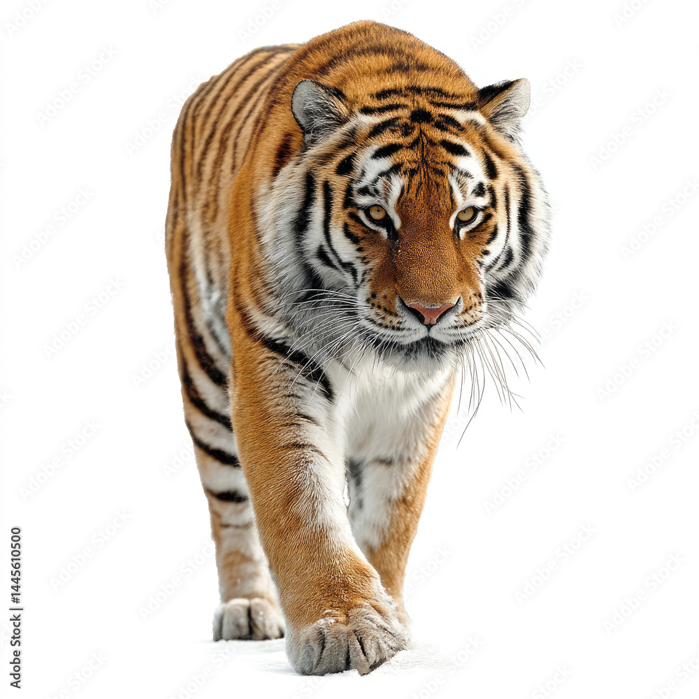 Fototapeta premium Tiger walking isolated on white background