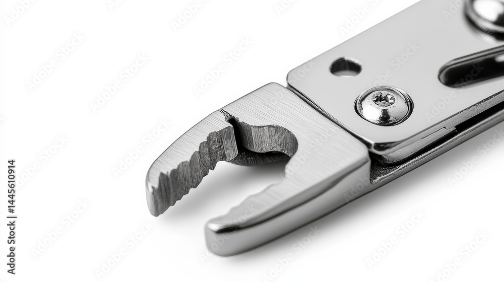 Fototapeta premium Stainless steel nail clipper shown in close-up, isolated against a white background
