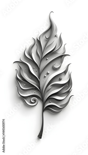 A captivating 3D leaf design features intricate swirls, set against a pristine white background.