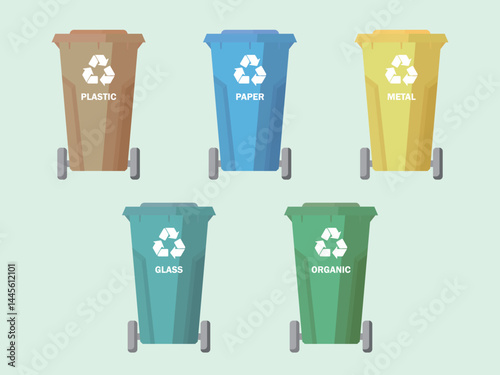Daily A023 Five Recycling bin for five category of waste vector illustration graphic EPS 10
