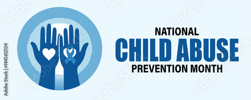 National Child Abuse Prevention Month, banner and flyer style blue background and hands support
