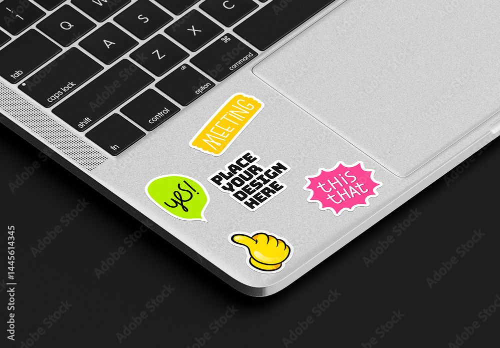 Stickers on a Laptop Keyboard Mockup Stock Template | Adobe Stock