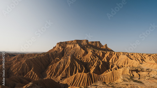 Eroded landscape of bardenas reales natural park in navarra, spain, resembling a desert