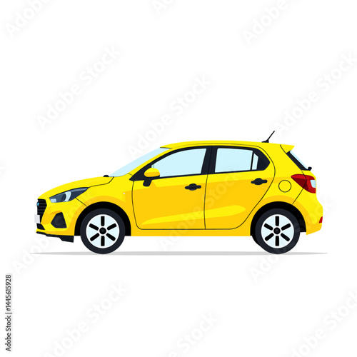 Yellow Car Vector Illustration_Modern Hatchback Design_Transportation Graphics_Automotive Art_Car Enthusiast Image_Isolated Car on White_Detailed Vehicle Drawing